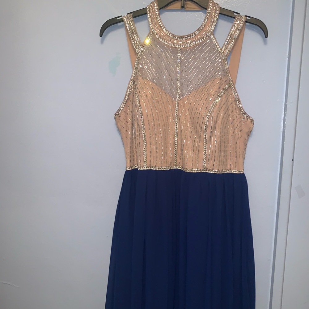 ROYAL BLUE AND CREAM WITH SILVER BEADING DRESS